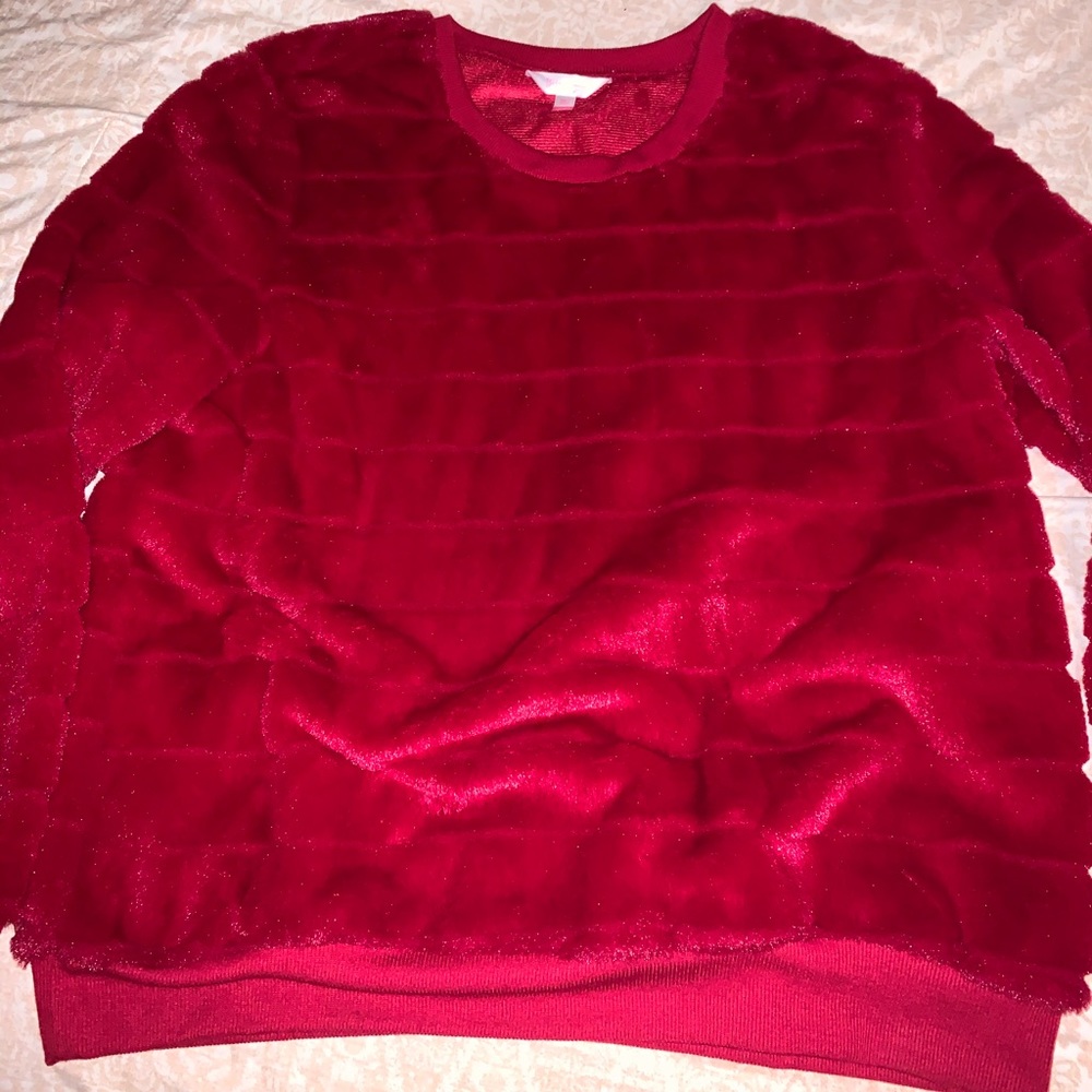 fluffy red sweater